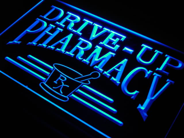 Drive Up Pharmacy RX Drug Stores Neon Light Sign